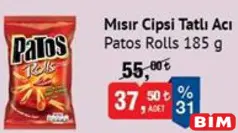 PATOS ROLLS MISIR CİPSİ TATLI ACI 185 G fiyat ve kampanya bilgisi